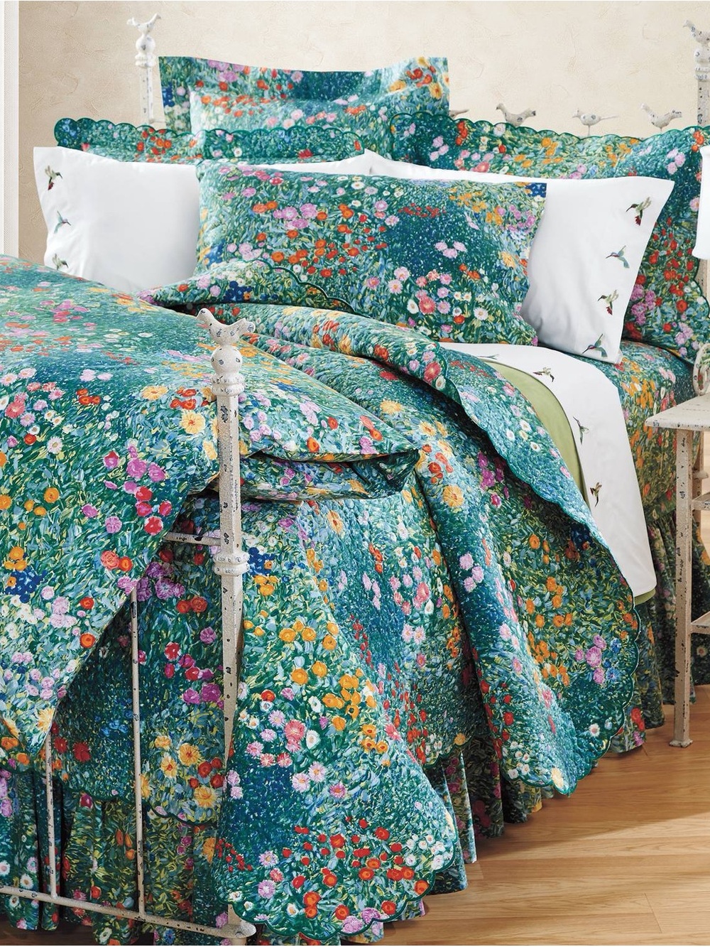 Cuddledown Monet Percale Floral Green King Duvet Cover, 5 Shams - Picture 7 of 10